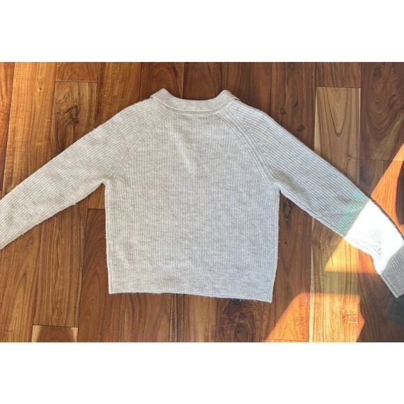 Sophie Rue M Cream Ribbed Knit Polo Collar Sweater Oatmeal - Picture 3 of 3